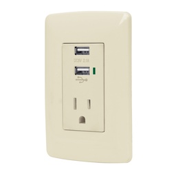 [48064] Contacto aterrizado + 2 puertos USB, marfil, linea Italiana