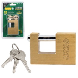 [BL-0225] CANDADO ANTIPALANCA DE LATON SOLIDO 70MM C/3LLAVES (CAJA C/6 PZAS - PRECIO X PIEZA)