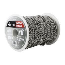 [D-580] CADENA DE BOLA COBRE NIQUELADA #6 3.2MM ROLLO 100M